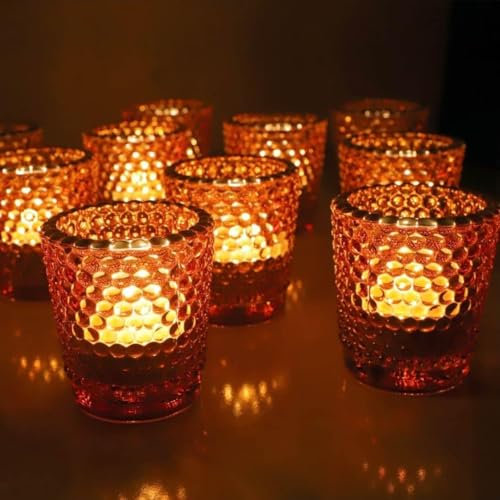 Vohocandle Lot de 12 bougeoirs votifs vintage en verre avec bord doré pour décoration de mariage, cadeau d'anniversaire pour femme (5,5 cm (L) x 4,5 cm (l) x 6 cm (H)