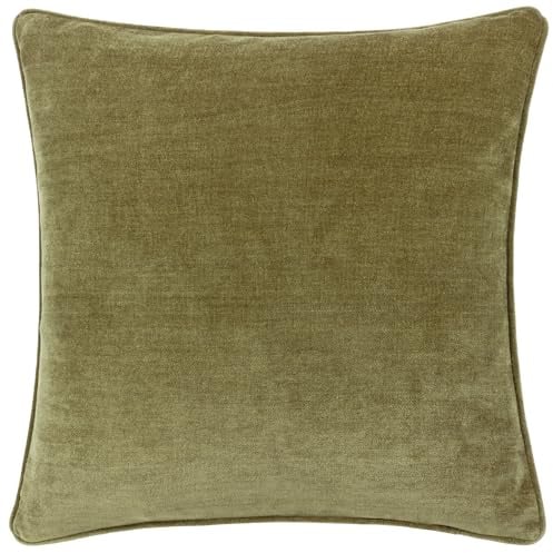 Yard Heavy Chenille Polyester Filled Cushion (Olive, 50 x 50 cm) | Soft Velvet Piped Decorative Cushion