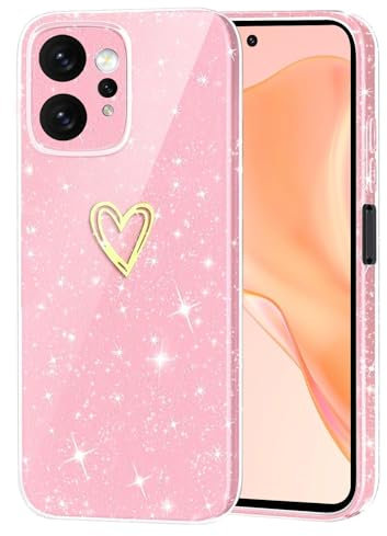 Coqinen Handyhülle für Xiaomi Redmi Note 12 4G Hülle, Glitzer Herz Silikon Schutzhülle mit Dünn Weich TPU Stoßfeste, Rosa