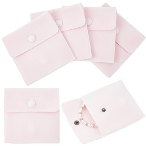 Beebeecraft 6 pièces Pochette à Bijoux Pochettes en Tissu de Velours Rose Sac de Rangement Cadeau avec Fermeture à Pression pour Bijoux Collier Bracelet Emballage 10x10 cm