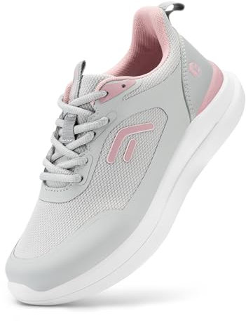 FitVille Turnschuhe Damen Extra Weit Walkingschuhe Atmungsaktiv Sneaker Bequeme Sportschuhe Fitness Outdoor Tennis Jogging Hallenturnschuh für Breite Füße Trainingschuh,Grau mit Rosa,39 EU,X-Weit