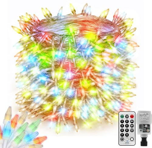 100M 800LEDs Lichterkette Außen mit Stecker, Mini Glühbirne Lichterkette Lang Weihnachtsbeleuchtung Garten Baum Lichterkette Innen, 8Modi mit Fernbedienung, Timer,Wasserdicht(RGB)