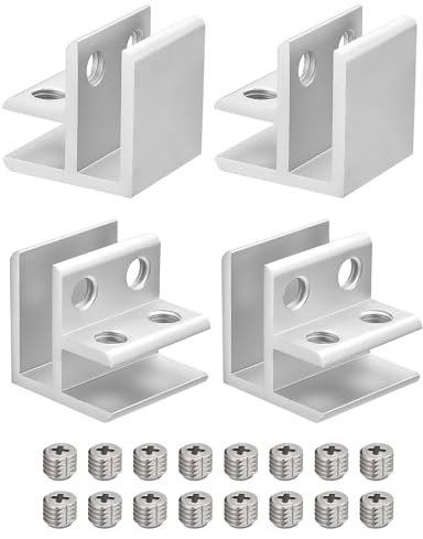 QUARKZMAN 90 Grad Glas-Klemme, 4 Stück für 8-12mm Aluminiumlegierung Glasregalstütze Doppelseitiger Glas-Halter für Schrank