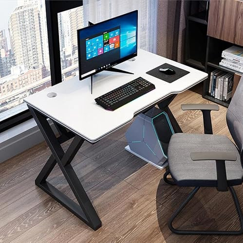 ARICCI Bestier I Shaped Gaming Desk Computer Desk,X Shaped Gaming Table,Gamer Workstation with Large Mouse Pad for Robust Metal and Wood Computer Desk for Gaming and Office,White1-L 120CM vision
