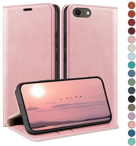 HUOUH für iPhone SE 2022/7/8/SE 2020 4,7 Hülle mit RFID Schutzhülle aus Lederhülle Handyhülle,360 Grad Schutz Case,Kartenfach Leder ständer Handy hülle für Apple 7 Klapphülle Wallet Cover Roségold