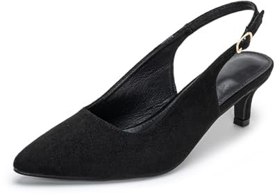Hoefirm Womens Pointed Toe Court Shoes Slingback Sandals Kitten Heels Pumps Low Heel Shoes Black Heels Ladies Shoes Size 5