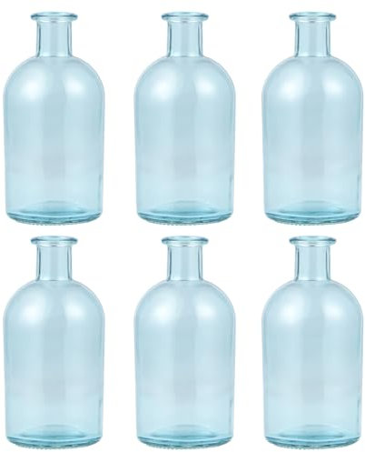 BIMUYI Glass Bud Decorative Vases, Retro Small Flowers Vases, Vintage Apothecary Bottles, Pack of 6 (Blue)