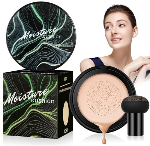 Pilzkopf Luftkissen CC Creme, Pilz-Luftkissen cc Cream, Cushion Foundation Concealer Make Up für Gesicht und Hals, BB Creme Feuchtigkeitsspendende Aufhellende Gleichmäßiger Hautton(Grün-Natürliche)