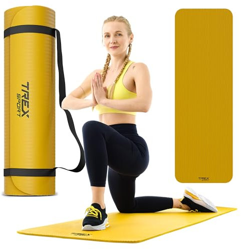 TREX SPORT Gymnastikmatte extra dick und weich | Fitnessmatte 180x60x1cm mit Tragegurt | Yogamatte rutschfest (Yellow Mustard)