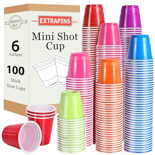 EXTRAPINS 100 Stück Shot Cups,6cl/60ml Shot Becher,Wiederverwendbare Schnapsgläser Plastik,Mini Becher,Multicolor Party Becher zum Trinken Verkostung Geburtstag Party Picknick (6 Farben)
