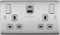 BG Brushed Steel Double Socket with USB 22W Type A & Type C USB NBS22UAC22G