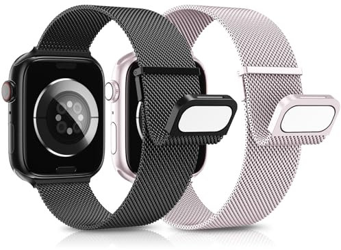 AMSKY 2 Piezas Magnetica Correas Compatible con Correa Apple Watch 44mm 40mm 46mm 45mm 41mm 42mm 38mm 49mm, Metalica Milanese con Doble Imán, Compatible con iWatch Se Ultra Series 10 9 8 7 6 5 4 3 2 1