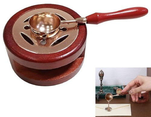 Wax Seal Warmer Melting Set, Wax Seal Kit, Wax Seal Set, Wax Heating Pot with Melting Spoon, Sealing Wax Set, Wax Seal Stamp Set, Wax Warmer Wax Seal Warmer for Arts Crafts Wax Seal Stamp, Brown
