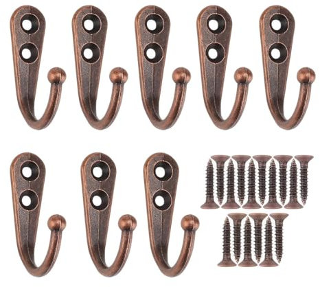 KSOIQPU Juego de 8 ganchos antiguos resistentes y duraderos con 16 tornillos, ganchos para toallas, ganchos para abrigos, ganchos para sombreros, ganchos de pared de bronce, estilo cottage vintage.