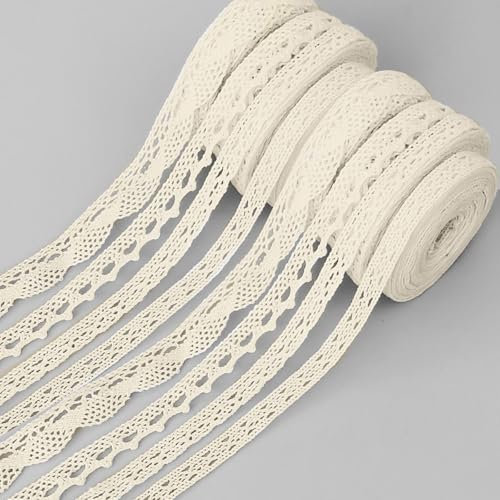 Omsscun 8 Rollen Spitzenband Vintage, 5M Spitzenborte, Baumwolle Dekoband Zierband Spitzenborte, für Hochzeit Tischdeko Basteln Geschenkband DIY Handwerk(1.2cm,1.4cm,1.5cm,2cm) (Beige)