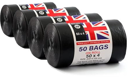 Bargains Crown Heavy Duty 100 Litre Bin Bags 200 Count | Size 840 x 725 mm | Large Black Bin Liners for Home, Kitchen, Commercial, Yard, Lawn Bin Bags Heavy Duty Made from 100% Recycled Material