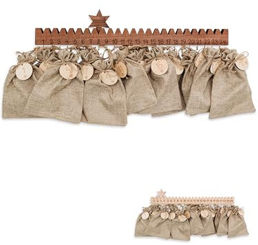 wunderwunsch® - Adventskalender zum selber befüllen - mit hochwertiger Gravur auf Holz - mit Haken, Jutesäckchen und Holzzahlen (dunkles Holz)
