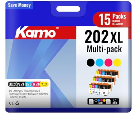 kamo 202 XL Druckerpatronen Kompatibel mit Epson 202 202XL Patronen, für Expression Premium XP-6000 XP-6005 XP-6100 XP-6105 (3X Schwarz, 3X PGBK, 3X Cyan, 3X Magenta, 3X Gelb)