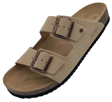 Revo Modische und bequeme unisex Kork-Fußbett-Pantoletten; Hochwertiges Leder; Nachhaltige Herstellung in Spanien (Beige, EU Schuhgrößensystem, Erwachsene, Numerisch, Breit, 37)