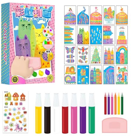 Mimoqk Scratch Painting for Kids, Scratch Painting Kit, Squeegee Art Kit, Kids Paint Kit, Rainbow Dot Scratch Set, Educational Scratch Painting Notebook and Squeegee Art