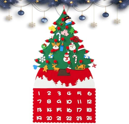 Filz Adventskalender Weihnachtsbaum - 24 abnehmbare Ornamente