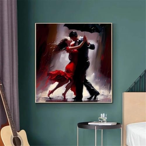 BMGKYAGL Vintage Tanzender Tango im Regen Leinwandgemälde Druck Modulares Poster Wandkunst Bilder Nordisches Dekor 80x80cm Rahmenlos
