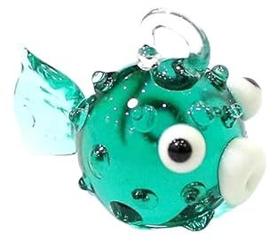 LiuliuBull 2 süße Kugelfisch-Minifiguren – Meerestiere, Glas-Anhänger-Statuen for Aquarium-Dekor(HT-G2320)