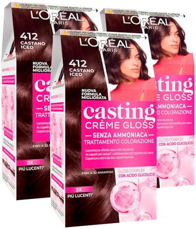 L'Oréal Paris Haarfarbe Casting Creme Gloss Haarfärbebehandlung ohne Ammoniak mit Gloss Complex Farbe Braun 412 Iced - 3 Farben