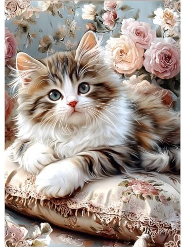 MXJSUA Chat Mignon Diamond Painting Kit pour Adulte Débutant, 5D Diamant Painting Images Ronde Diamond Peinture Diamant Adulte, Cristal Débutant Art Set pour Décoration Murale Maison 30x40cm