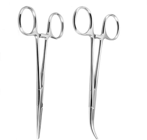 Wxinsheng Pinze Veterinarie,2 Pezzi Pinza Emostatica,Acciaio Inox Pet Rimozione dei Pinze,per Rimuovere Peli di Animali,per Pulizia Orecchie da Cane,Testa Diritta,Forbici