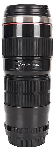 Stainless Steel Camera Lens Coffee Mug, Travel Cup for Men Women, Sealed Lids, Cool Pen Holder, for Photographers (Black)