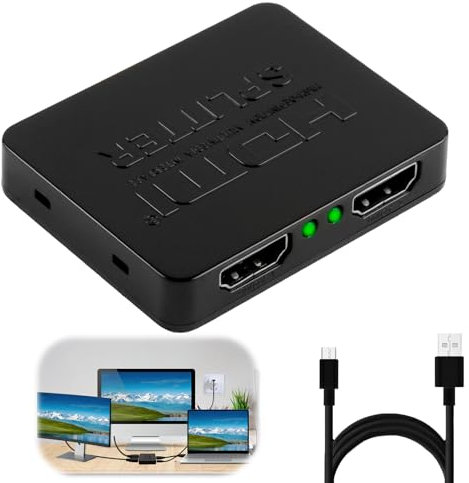 HDMI Splitter 1 in 2 Out, 4K 3D 1080P HDMI Splitter for Dual Monitors Support Two TVs at The Same Time with Cable for PS3/4 Roku Xbox Sky Box Fire Stick Blu-Ray HD 3D Apple TV Projector