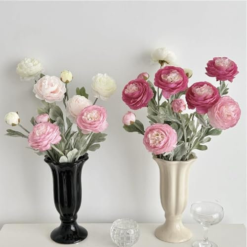 KARLOR Kunstblumen Set, 4 Bündel Pfingstrosen Künstlich Blumenstrauß Flocklotus beflockt Rosa Kunstblumen Wie Echt Blumensträuße Frühlingsblumen Heim Hochzeit Deko (Weiß+Rosa+Rosenrot+Hellviolett)