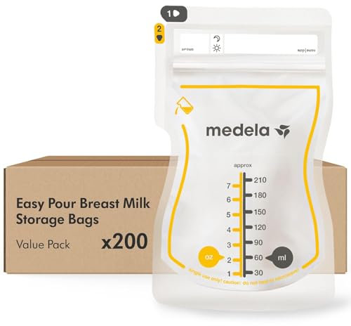 Medela Easy Pour Breastmilk Storage Bags | 200 Count 210ml | Disposable Leakproof Breast Milk Bags with Milk Protection | Recyclable & BPA Free