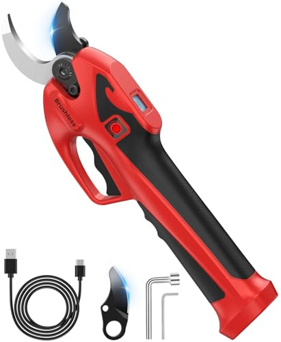 Secateur Electrique Sans Fil, 23mm Secateur Electrique avec 600W Motor Sans Balais & écran, Batterie Li-ion 3.7 V/2000 mAh, Rechargeable par USB-C, Pour Élagage des branches, le jardinage, le vignoble