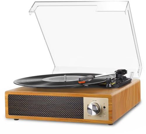 Tocadiscos de Vinilo, VIFLYKOO Tocadiscos Vintage Bluetooth Reproductor de Discos con 3 Velocidades 33/45/78 RPM, Altavoces Incorporadas, Grabación de Vinilo a Audio, Salida RCA/Aux in/USB/Auriculares