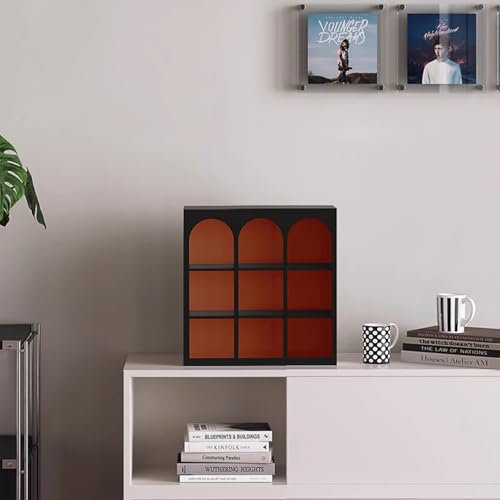 Home Kitchen Coffee Mugs Display Shelf, Black & Orange Modern Decorative Cups Organizer Rack, Collection Mug Display Case Holder for Countertop(9 Slots)