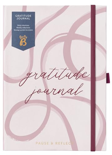 Busy B A5 Undated Gratitude Journal - Pink Ribbon Design | Space for daily intentions, weekly reflections, notes, storage pocket and stickers to inspire mindful moments.