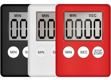 Küchentimer, 3 Stück Digitaler Timer und Stoppuhr, Küchenuhr Eieruhr Kurzzeitwecker zum Kochen Backen Sport Lernen, Küchenwecker Kurzzeitmesser Digital mit Display für Küche Schule Büro