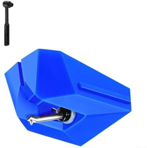 AT-VMN95E Stylet de rechange pour tourne-disque Audio-Technica AT-LP120X + brosse, aiguille pour tourne-disque avec porte-à-faux en aluminium (bleu)