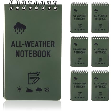 Sploziia 6 Pack Wasserdichtes Notizbuch-Write in the Rain, Notizbuch Klein, Jedes Enthält 50 Blatt Wasserdichtes Papier, Taschennotebook Für Den Außenbereich (Grün, 12.7 * 7.6cm)