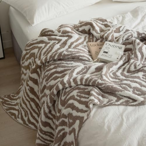 Zebra - Coperta in pile beige, 127 x 188 cm, per divano letto o divano, morbida, accogliente, spessa, calda, per tutte le stagioni