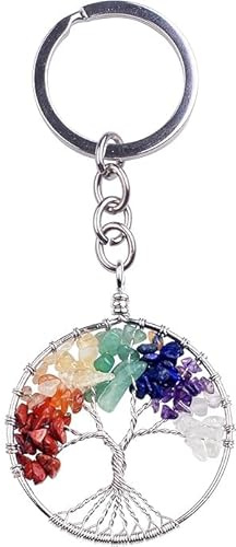 Harts Tree of Life Keychain, Natural Gemstone Crystal, 11.2 cm, Available in Gold and Silver