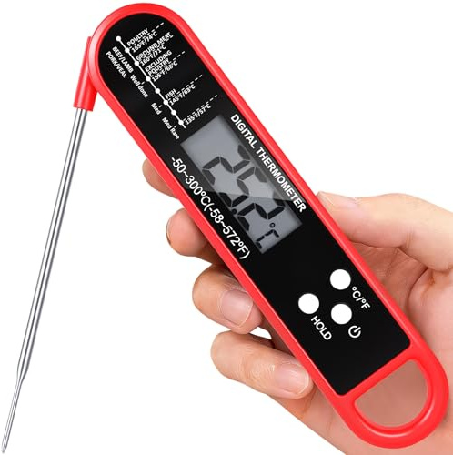 Meat Thermometer Digital for Grilling and Cooking, Instant Read Food Thermometer with Foldable Probe, Perfect for Kitchen, Outside Grill, Candy Making, Essentials BBQ Accessories (Red)