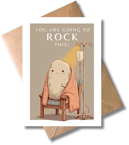 WBdesignz Genesungskarte „You Are Going to Rock This!“ mit Umschlag - Aufmunterungskarte mit Stein-Motiv & Infusion für Krankenhausbesuche - zur Genesung, Ermutigung für Krebspatienten (DIN A6)