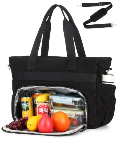 Makukke Arbeitstasche Damen mit Isoliertem Lunch-Fach, 12 Fächer Großer Cord Shopper, 15,6 Zoll Laptoptasche, Multifunktionale Tasche für Arbeit Schule & Reise (Schwarz)