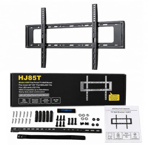 TV Wall Bracket for 40-85 Screens, Ultra-Slim TV Bracket with Spirit Level, Flat to Wall Mount, 75kg Capacity, Max VESA: 600x400mm