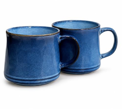 Upper Street Navy Blue Reactive Glaze Ceramic Mug Set of 2, 600ml Coffee & Tea Mugs, Dishwasher & Microwave Safe, Scandinavian Design
