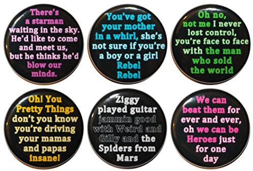 Set of 6 David Bowie Lyric 32mm FRIDGE MAGNETS - MADE IN UK - By BUTTON ZOMBIE