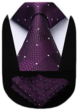 HISDERN Extra long Verifier Cravate Mouchoir Pour des hommes Cravate & Carre de poche Set Violet/blanc